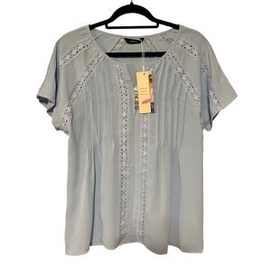 NWT Boho Dokotoo Crochet Lace Pintuck Blouse Short Sleeve Peasant Top Small NWT